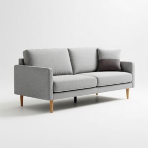 sofá gris con base de madera